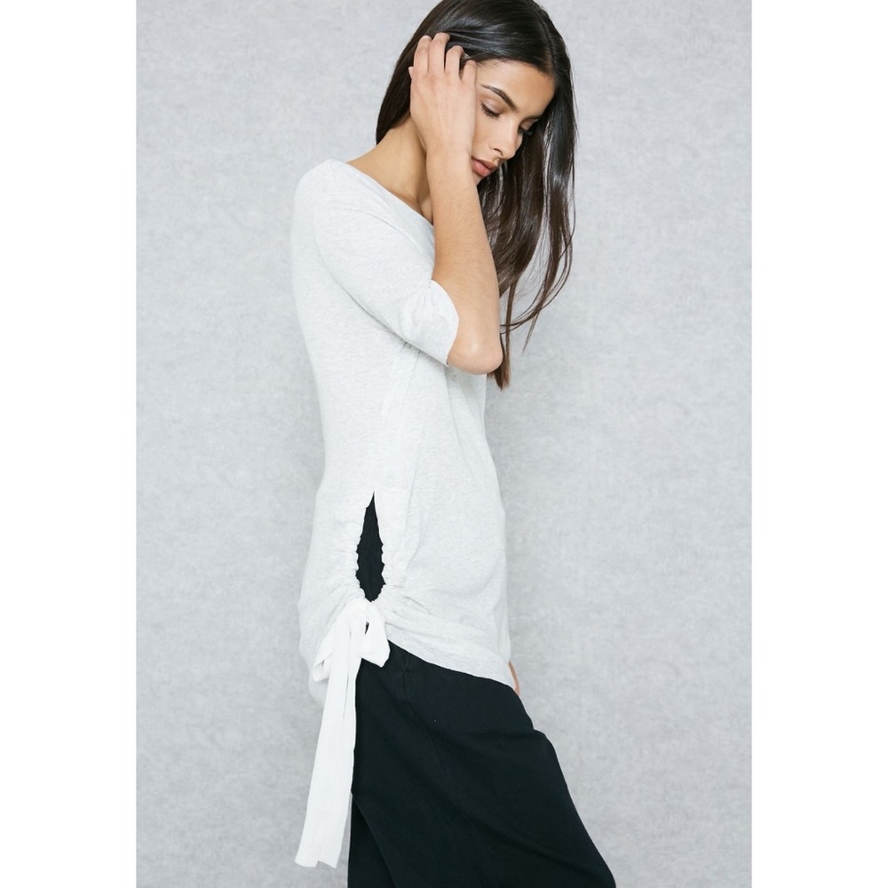 MANGO Textured Longline T-Shirt in Heather Grey | Size Medium
